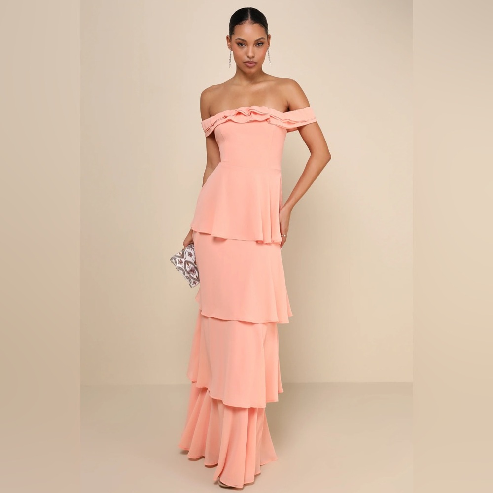 LULUS Peach Ruffle Halter Dress
